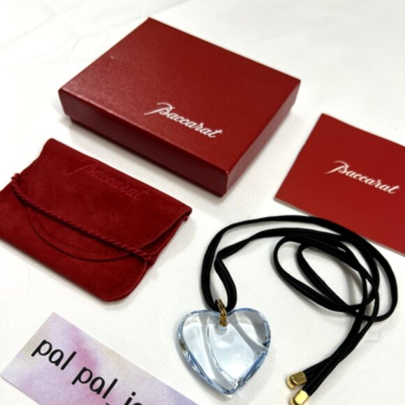 BACCARAT CLEAR CRYSTAL HEART NECKLACE Choker PENDANT Blue with Box - Picture 1 of 11